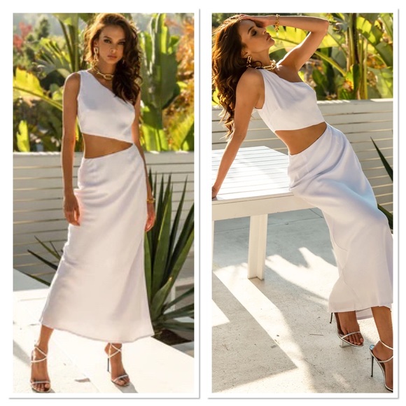 RUNAWAY THE LABEL Cedros Cut Out Slip Midi dress in White Size XS NWT - Picture 14 of 14